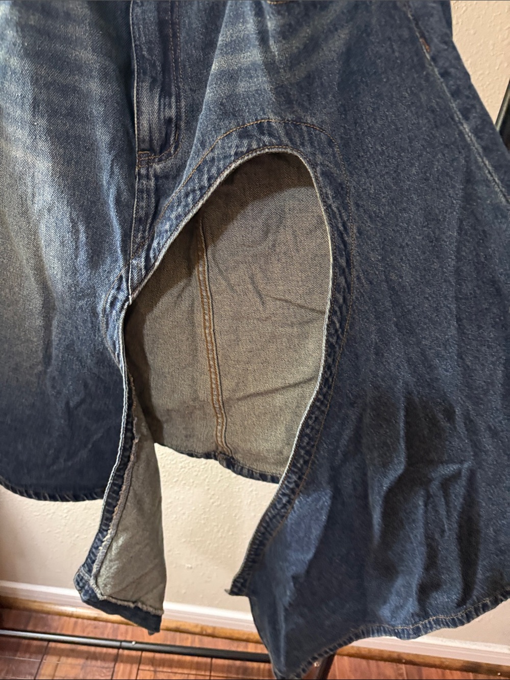 SHEIN Dark Blue Asymmetrical Denim Skirt with Front Cutout - Picture 14 of 16